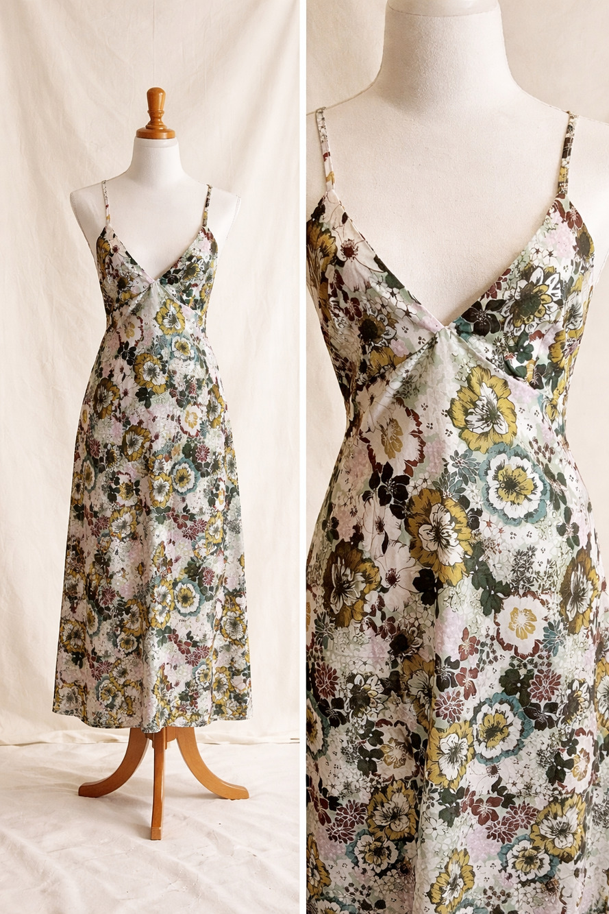 Commense Size S Floral Open Back Tie Maxi Dress Cottagecore Romantic Coquette